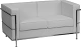 HERCULES Bretford Series Contemporary White Leather Love Seat with Encasing Frame HERCULES Bretford Series Contemporary White Leather Love Seat with Encasing Frame