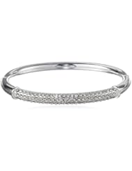 Silver-Tone Pave Clear Crystal Bangle Bracelet, 7"