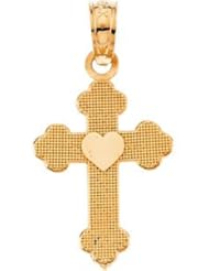 Youth Cross With Heart Pendant With 15" Chain 14K Gold Yellow 19654