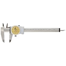 Brown & Sharpe 75.115821 Dial Caliper, Stainless Steel, Yellow Face, 0-150mm Range, +/-100mm Accuracy, 1mm Resolution, Meets DIN 862 Specifications