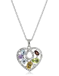 Sterling Silver Multiple Gemstone Heart Necklace, 18"