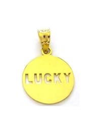 14k Solid Yellow Gold Round Shiny Lucky Charm Pendant