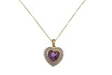 Ladies' Diamond and Amethyst Heart Pendant Necklace, Bezel Set, 9ct Yellow Gold Trace Chain, 46cm Length, 0.02 Carat Diamond Weight, Model PP3052