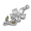 Sterling Silver Flower Pendant with Light Green and Clear Cubic Zirconia - Height: 22mm