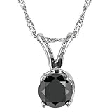 14K White or Yellow Gold Round Black Diamond Solitaire Pendant w/18 Inch Chain