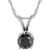 10K White or Yellow Gold Round Black Diamond Solitaire Pendant w/18 Inch Chain