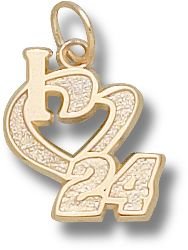 Driver Number "I Heart 24" 1/2" Charm/Pendant -14K/10K, Stainless Steel or Gold Plated