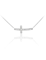 Sideways Curved Cross Cute CZ Necklace