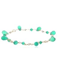 Faceted Teardrop, Rondelle Green Agate and White Freshwater Cultured Pearl Linked Bracelet, 7.5"