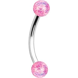Pink Ultra Glitter Acrylic Eyebrow Ring