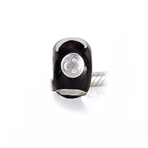 Bling Jewelry 925 Sterling Silver and Black Resin Smiley Face Moon Bead
