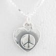 Double Sided Heart Pendant with Peace Symbol in Sterling Silver on 16" Box Chain, #8403