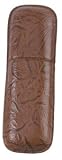 Simran FK 202 ILG Ajmer Brown Fossil Leaf Pattern Italian Leather 2 Finger Cigar Case