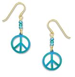 Sienna Sky 1449 Blue Gold Peace Sign Drop Earrings