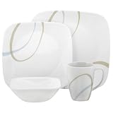 Corelle Square 16-Piece Set, Service for 4, includes 4 each 10-1/4-inchDinner Plates, 8-3/4-inch Luncheon Plates, 22-ounce Soup/Cereal Bowls,12-ounce Porcelain Mugs, Sand and Sky