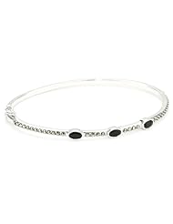 Judith Jack "Classics" Sterling Silver Marcasite Pave Onyx Mini Stackable Bangle Bracelet