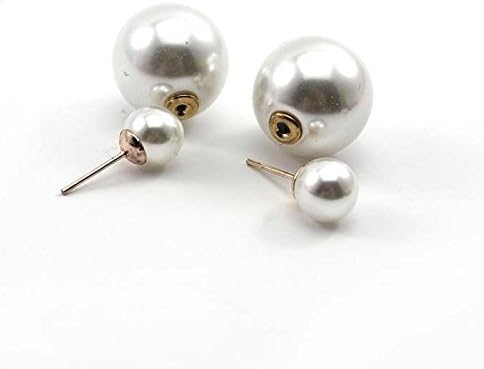 SASAMALL Colorful Double-faced Pearl Double Pearl Beads Plug Stud Earrings Fashion Designed (White)