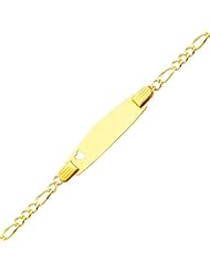 14K Yellow Gold 2.5mm Baby Heart ID Figaro Bracelet with Lobster Claw Clasp - 6" Inches