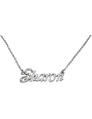 Name Necklaces Sharon - Personalized Necklace White Gold Plated 18K, Belcher Chain, 2mm Thick