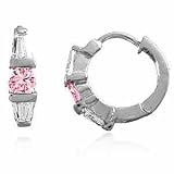 Stelring Silver Pink CZ and Simulated Diamond CZ hoop earrings