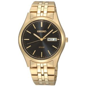 Seiko #SNE044 Men's Gold Tone Black Dial Solar Quartz Watch