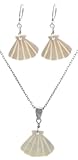 Sterling Silver Mother-of-Pearl Fan-Shaped Drop Earrings and Pendant Set, 16