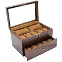 Vintage Wood Clear Glass Top Watch Box Display Storage Case Chest Holds 20+ Watches With Adjustable Soft Pillows and High Clearance for Larger Watches