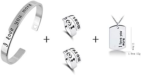 UMEYS Fashion "I Love You More" Cuff Bracelet+Two rings"I Love You More" & "I Love You Most"+ "I Love You More"Charm Necklace (suit in Ring Size 6)