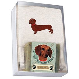 Single Gift Box with Dachshund Brown Soap and Towel