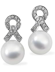 18K Palladium White Gold Pair 12.00 mm Fine/3/8 Ct Tw South Sea Cultured Pearl And Diamond Earrng