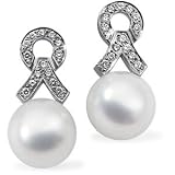 1 8K Palladium White Gold South Sea Cultured Pearl And Diamond Earrng 1 2. 0 0 mm Fine/ 3/ 8 Ct Tw