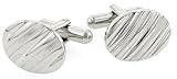 Dynamic silver plated oval shaped cufflinks with diagonal patterning with presentation box