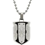Stainless Steel Black and White Celtic Shield Diamond Necklace 30" by Black & Blue Jewelry Co NYC