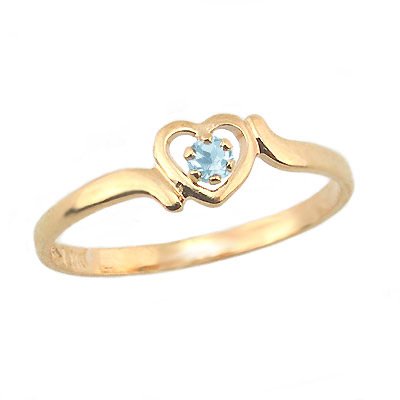 14K Gold Children's Genuine March Birthstone Ring - Aquamarine (size 3 1/2)
