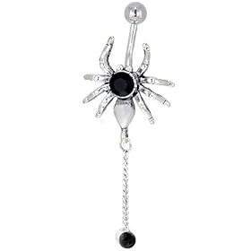 Pugster Black Crystal Spider With Dangling Web Dangle Belly Ring by 