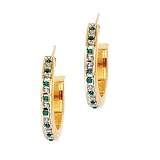 Gold Plated Sterling Silver 0.01 ct. Diamond with Alternating 0.01 ct. Emerald Huggie Earrings