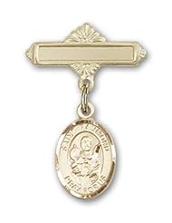 14K Gold Baby Badge with St. Raymond Nonnatus Charm and Polished Badge Pin