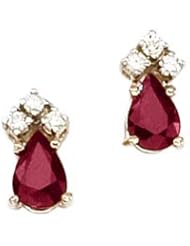 14K Yellow Gold Pear Ruby and Diamond Earrings