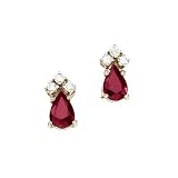 14K Yellow Gold Pear Ruby and Diamond Earrings