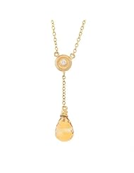 14k Yellow gold diamond and Yellow Topaz lariat pendant necklace