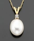 14k Gold Cultured Freshwater Pearl Pendant with Diamond Accents