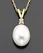14k Gold Cultured Freshwater Pearl Pendant with Diamond Accents