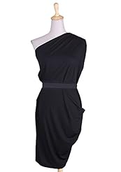 One Shoulder Pleated Illusion Sheath Cocktail Above the Knee Cotton Party Dress/Mini Dress 