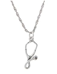 Sterling Silver Medical Stethoscope Charm with Thin Singapore Chain Necklace