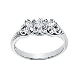 14K White Gold Created Moissanite 3 Stone Anniversary Band Ring