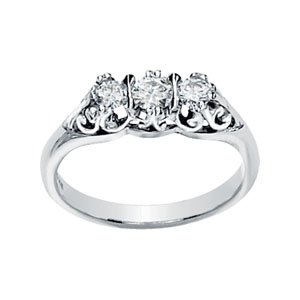14K White Gold Created Moissanite 3 Stone Anniversary Band Ring
