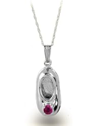 14K White Gold July Ruby Birthstone Baby Bootie Pendant