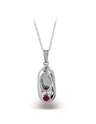Sterling Silver July Ruby Birthstone Baby Bootie Pendant
