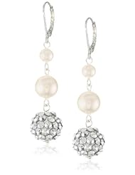 Silvertone Fireball Simulated Pearl Dangle Earrings