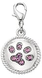 Austrian Crystal Dog Paw Print Collar Charms - Pink